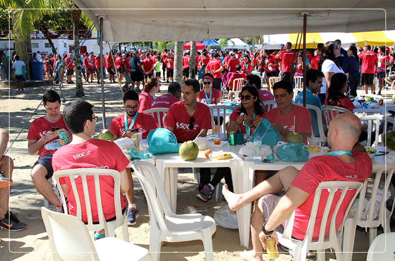 Confraternização na praia do Gonzaga da equipe SOC & Maestro BPM